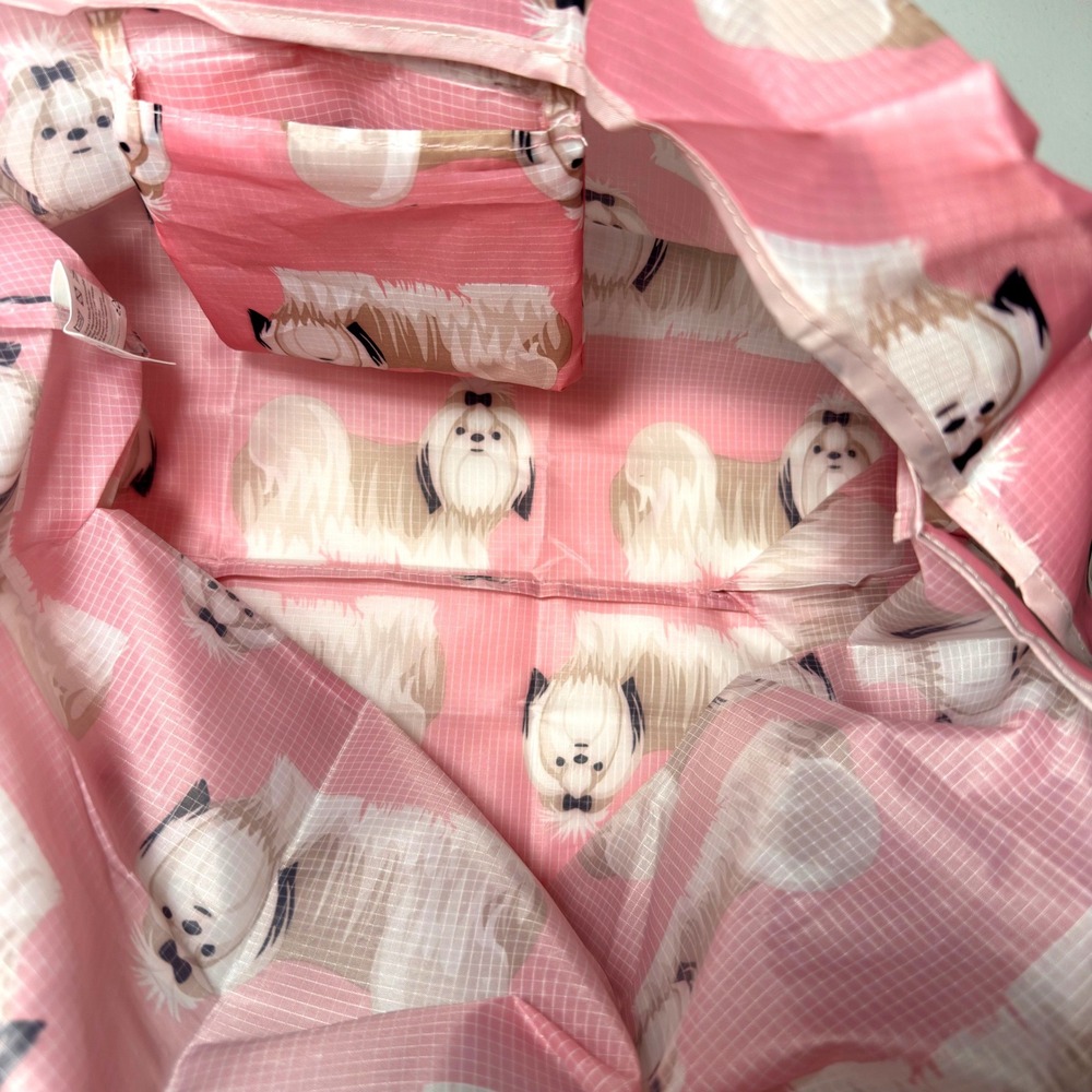 EasyEarth Shih Tzu Reusable Shopping Bag Pink Dog Print EcoSilk Tote Large - Picture 7 of 12